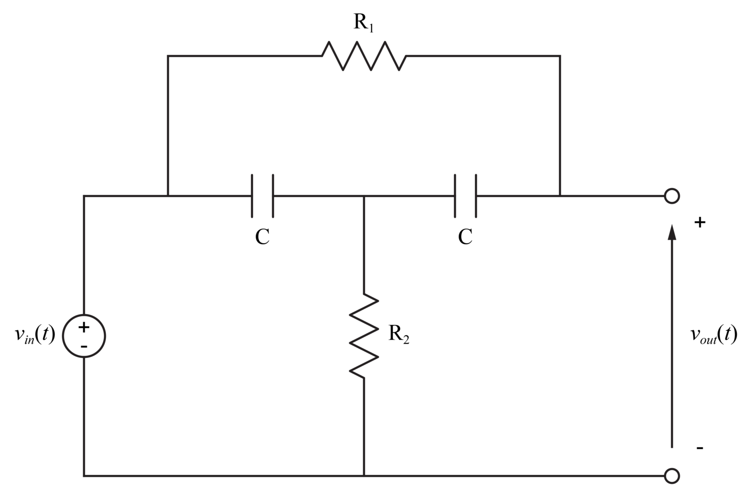 ブリッジT回路：伝達関数を求める
